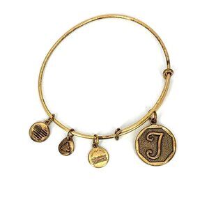 Alex and Ani Initial J Charm Bracelet Gold Finish - Expands 2"- 3.5"